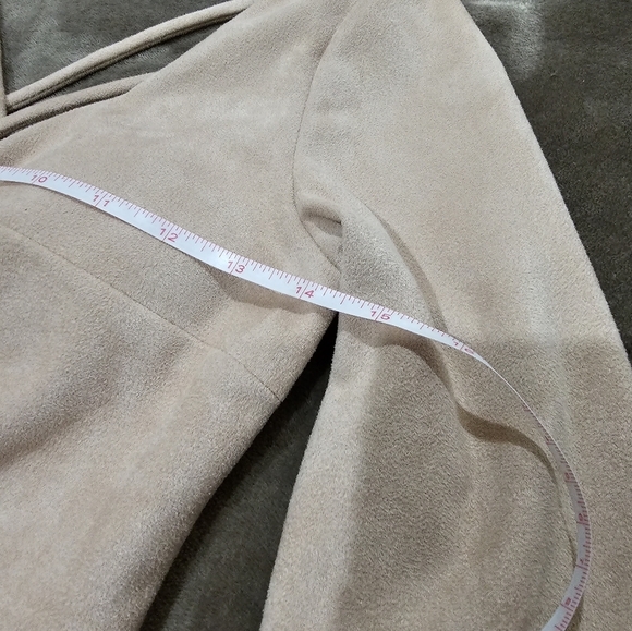 Blush ✦ Tan Suede Cocktail Dress ✦ Deep Plunge Criss Cross Back Sz M EUC - Picture 14 of 16